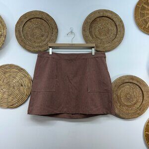 A New Day Neutral Brown Beige Plaid Checkered Mini A-Line Skirt Plus Size XXL